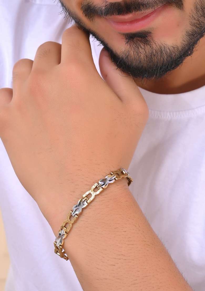 Men Gold Plated And Silver Toned Exquisite Alloy Link Bracelet - Indya