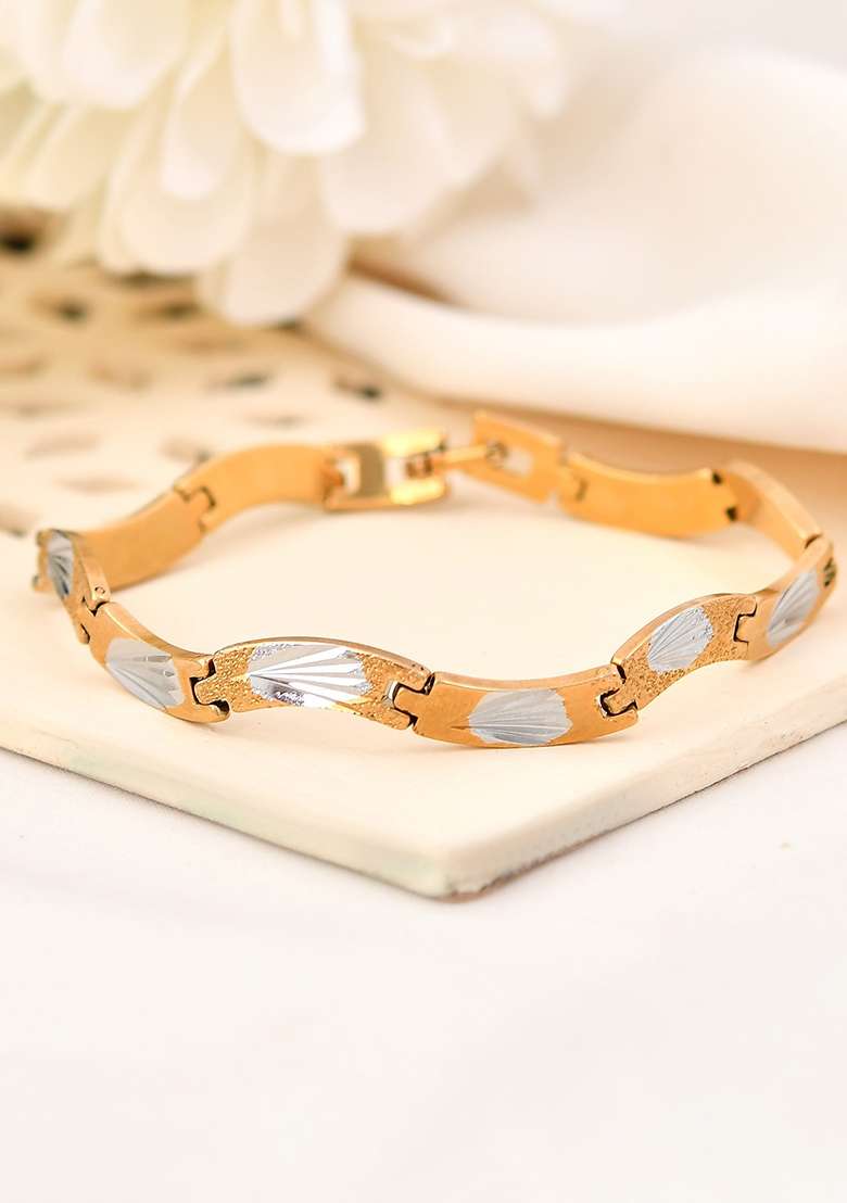 Men Gold Plated And Silver Toned Exquisite Waved Linked Bracelet - Indya