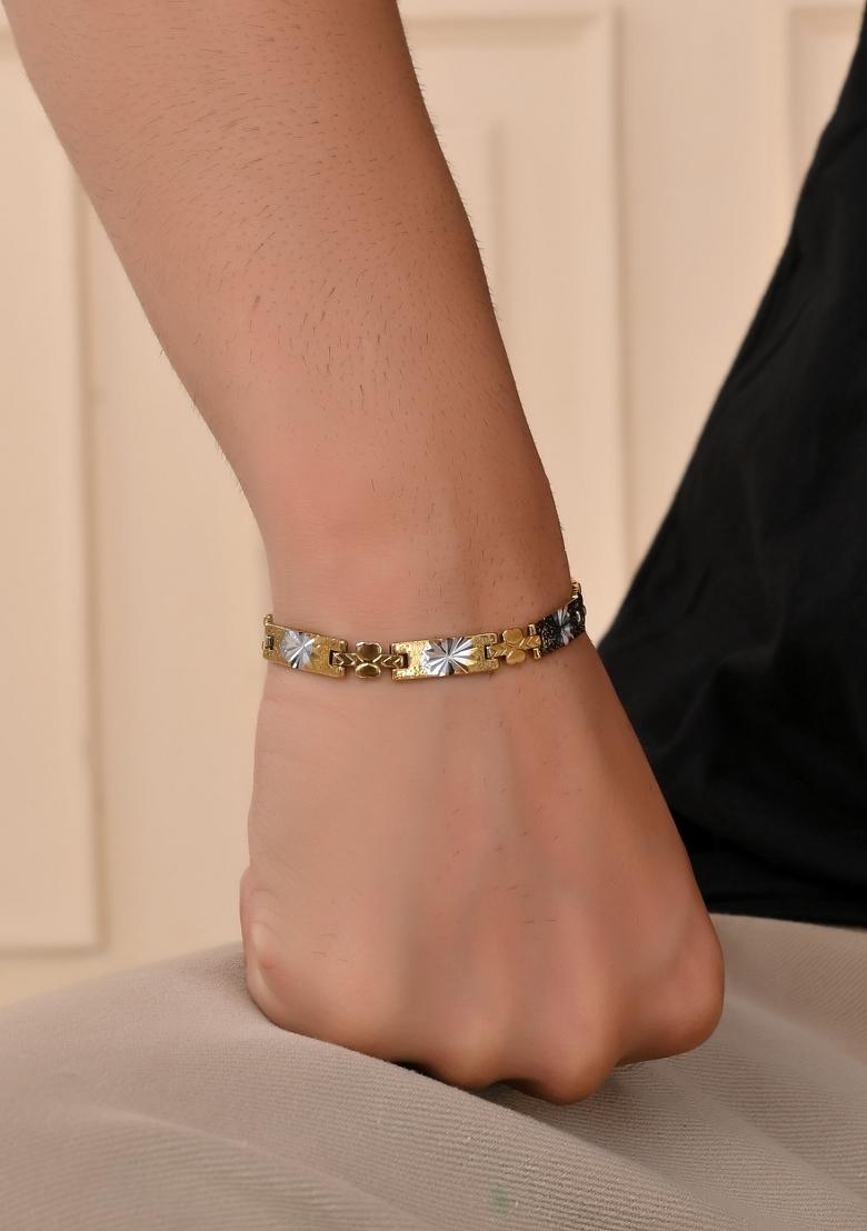 Mendouble Toned Stainless Steel Textural Linked Bracelet