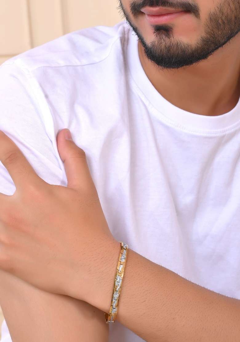 Mendouble Toned Textural Stainless Steel Bracelet - Indya