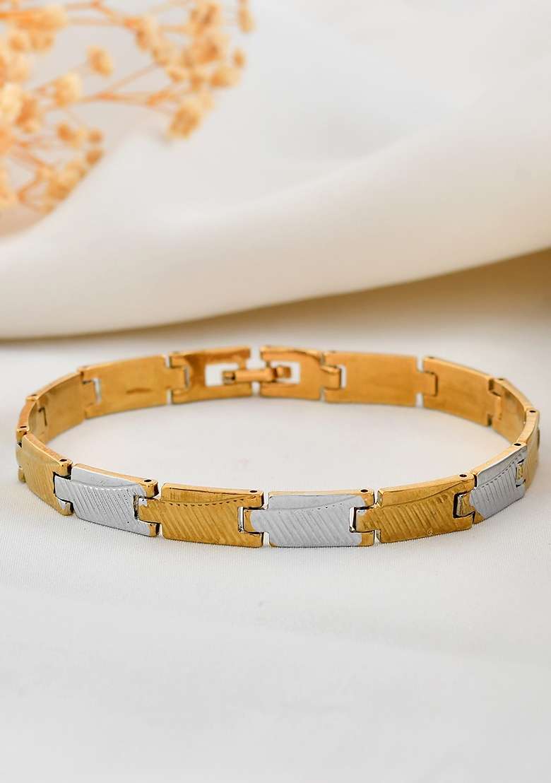 Dual Toned Alloy Bracelet For Men - Indya