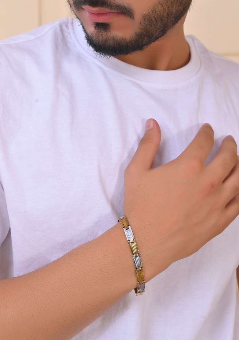 Dual Toned Alloy Bracelet For Men - Indya