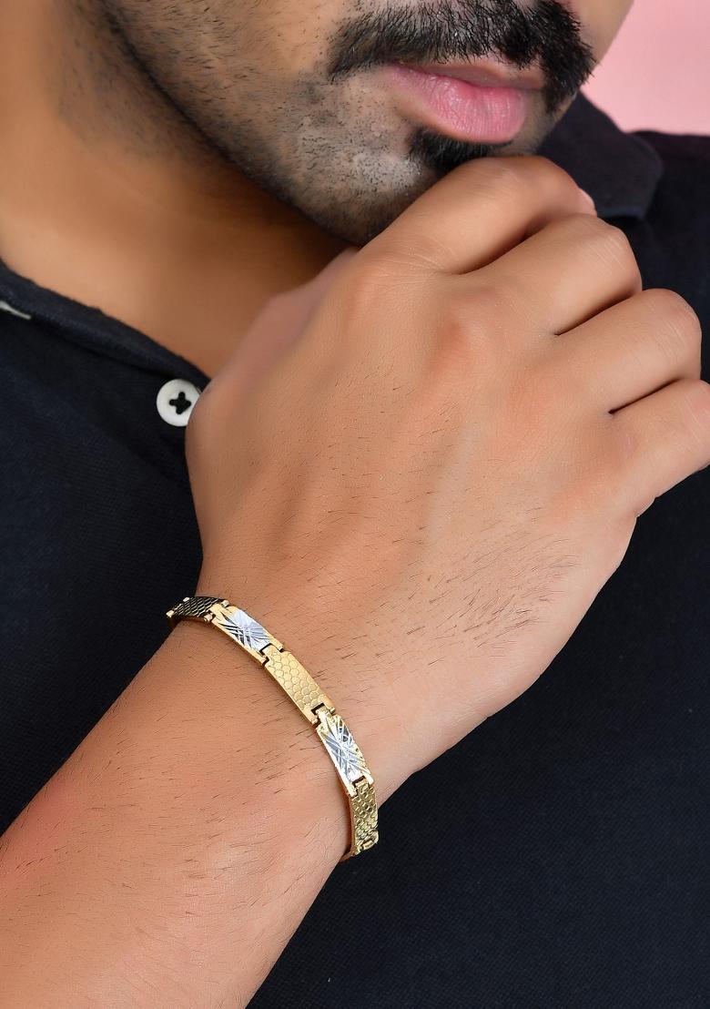 Dual Toned Alloy Textural Bracelet For Men