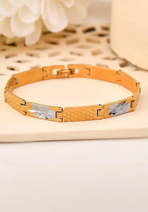 Dual Toned Alloy Textural Bracelet For Men