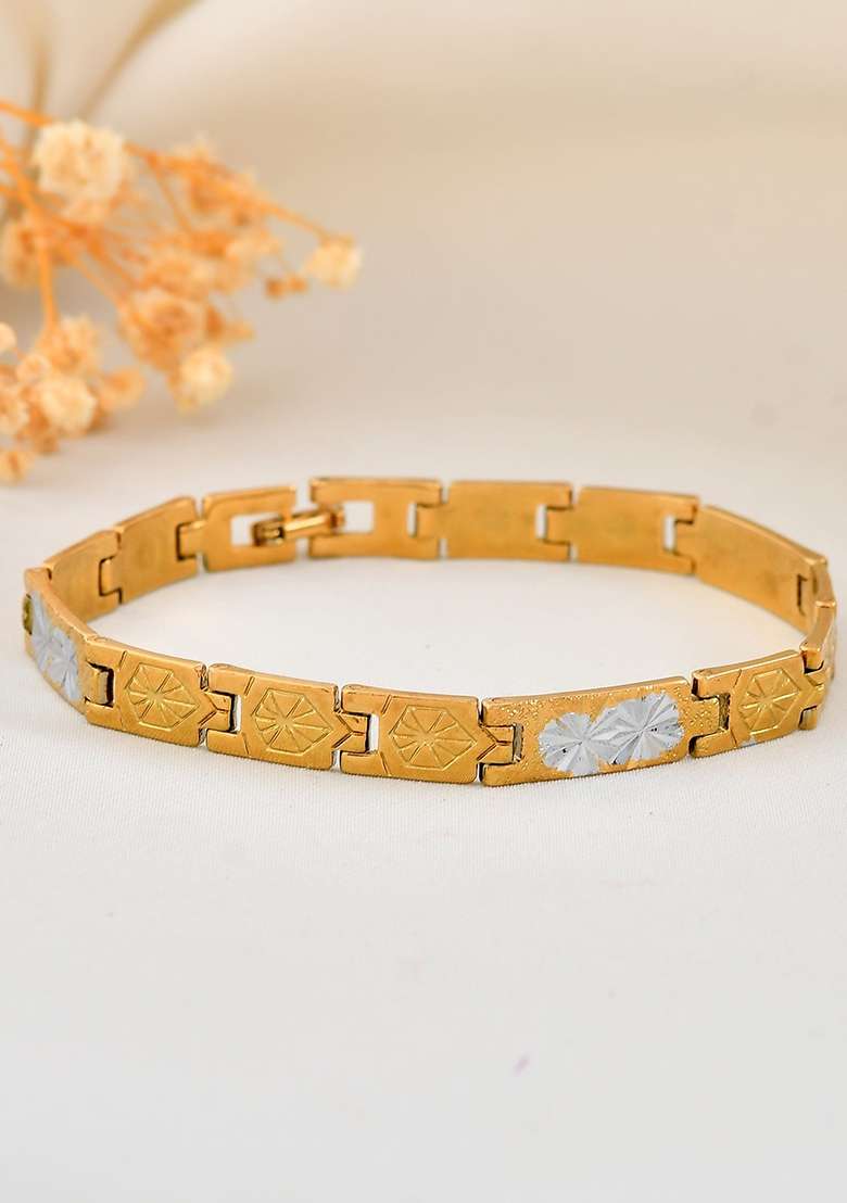 Gold And Silver Toned Stainless Steel Textural Bracelet For Men - Indya
