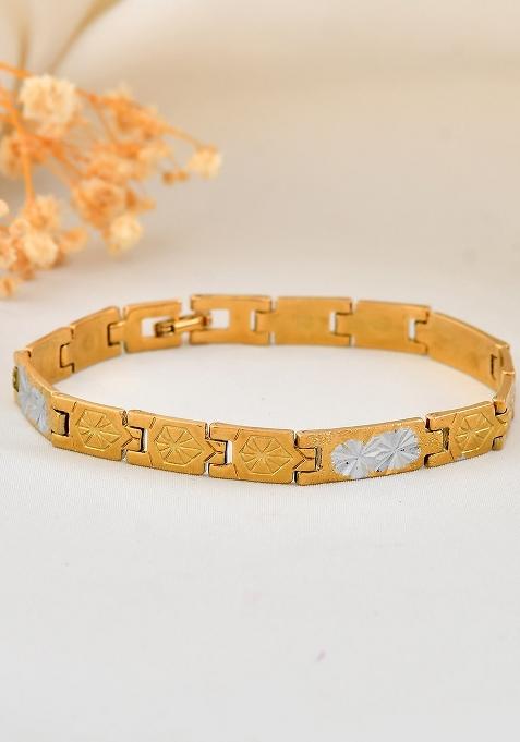 Gold And Silver Toned Stainless Steel Textural Bracelet For Men