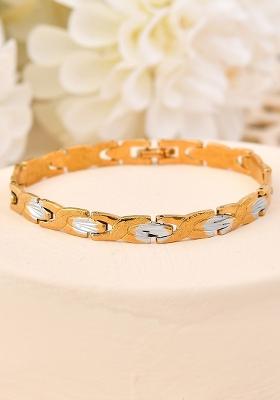 Gold And Silver Toned Stainless Steel Textural Linked Bracelet For Men
