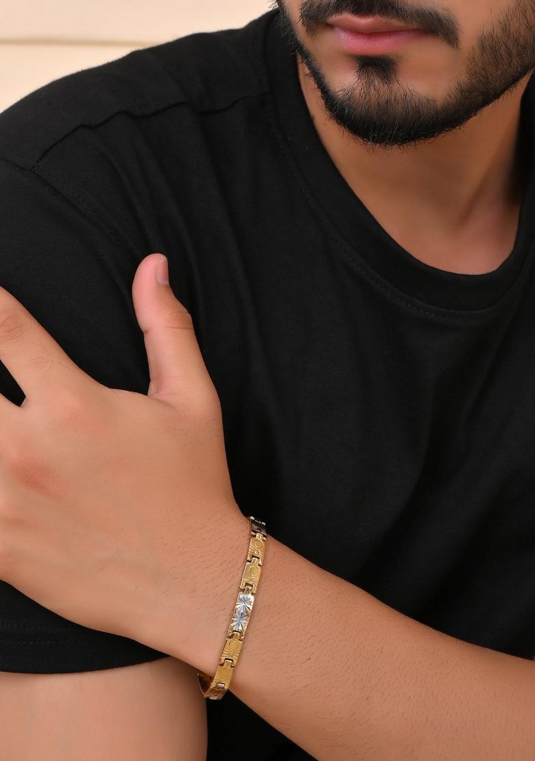Gold And Silver Toned Stainless Steel Linked Bracelet For Men