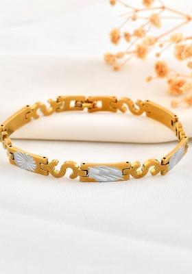 Gold And Silver Toned Stainless Steel Dolor Sign Bracelet For Men