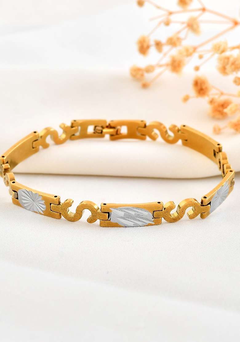 Gold And Silver Toned Stainless Steel Dolor Sign Bracelet For Men - Indya