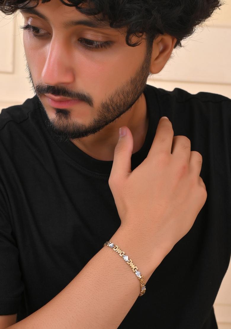 Gold And Silver Toned Stainless Steel Designer Bracelet For Men