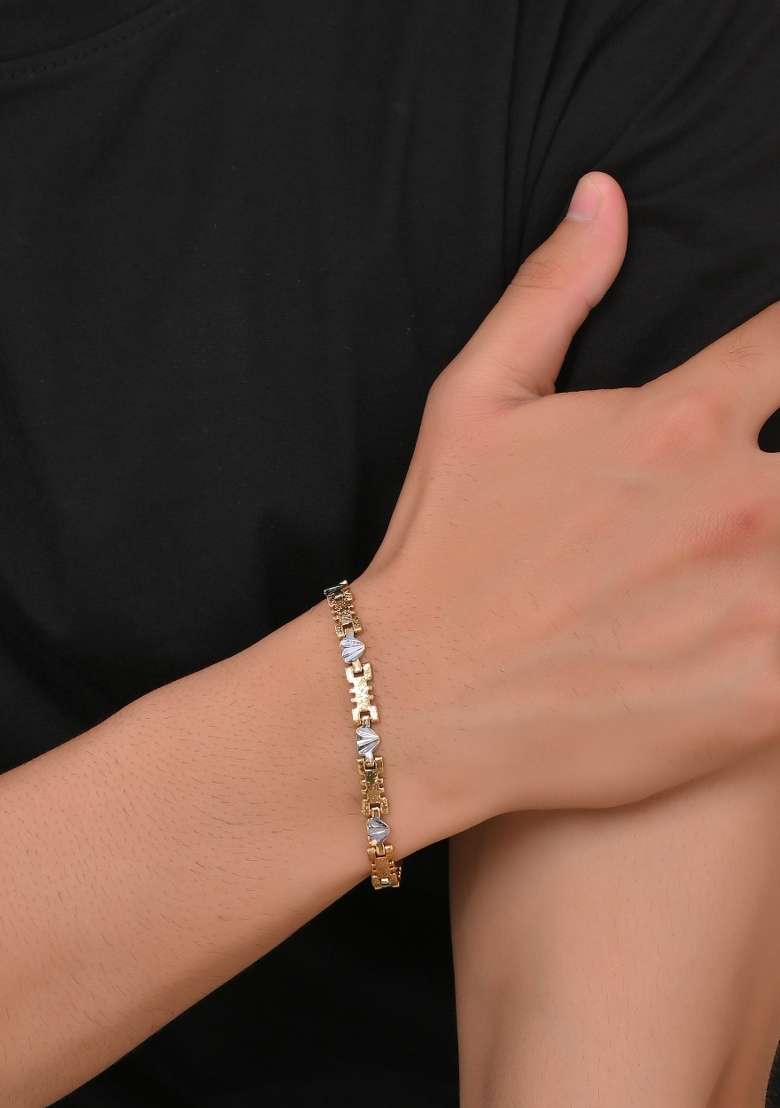 Gold And Silver Toned Stainless Steel Designer Bracelet For Men - Indya