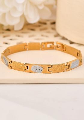 Gold And Silver Toned Stainless Steel Textural Designer Bracelet For Men