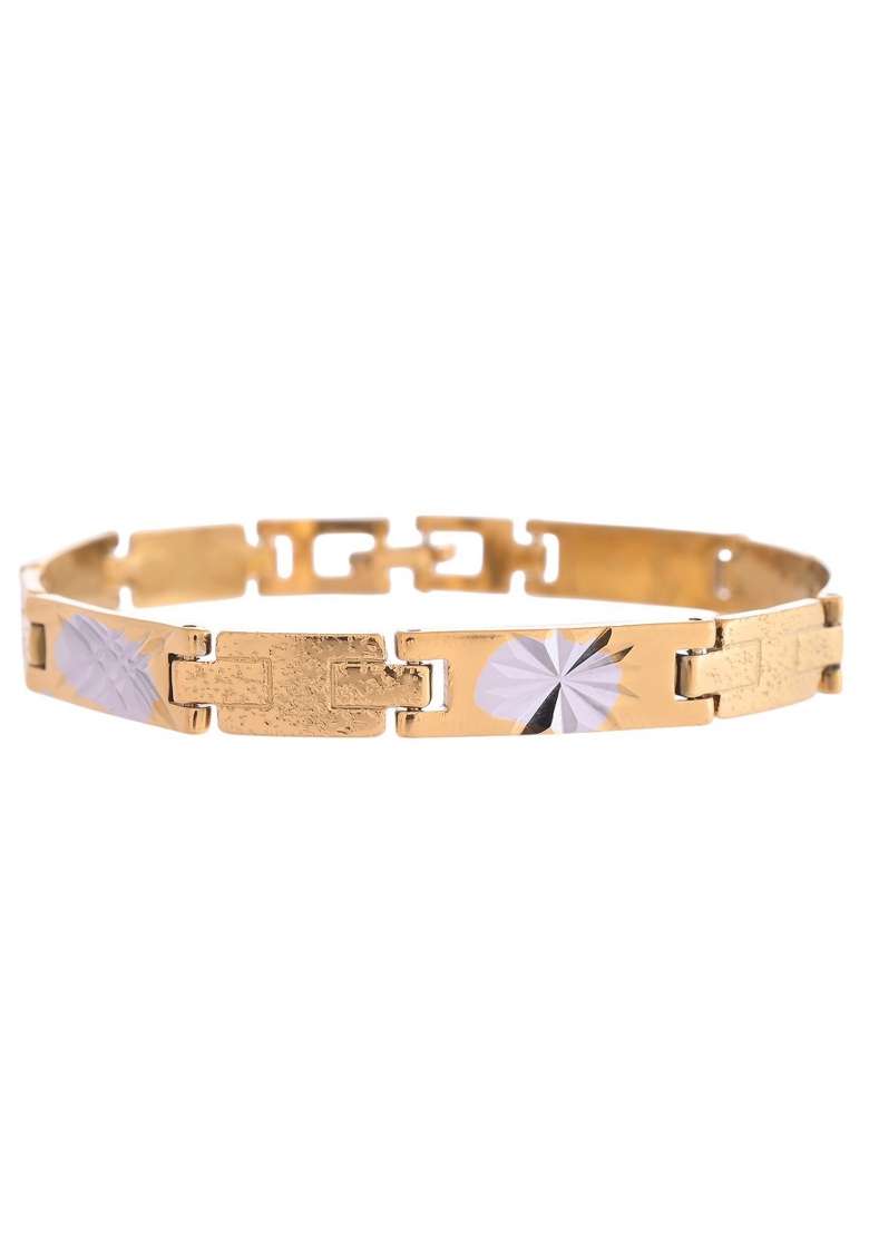 Gold And Silver Toned Stainless Steel Textural Designer Bracelet For Men - Indya