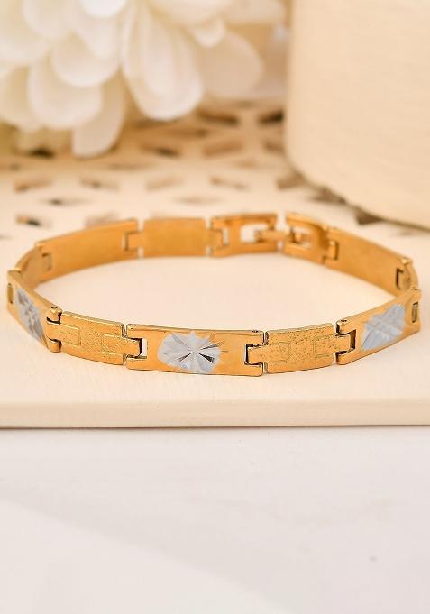 Gold And Silver Toned Stainless Steel Textural Designer Bracelet For Men
