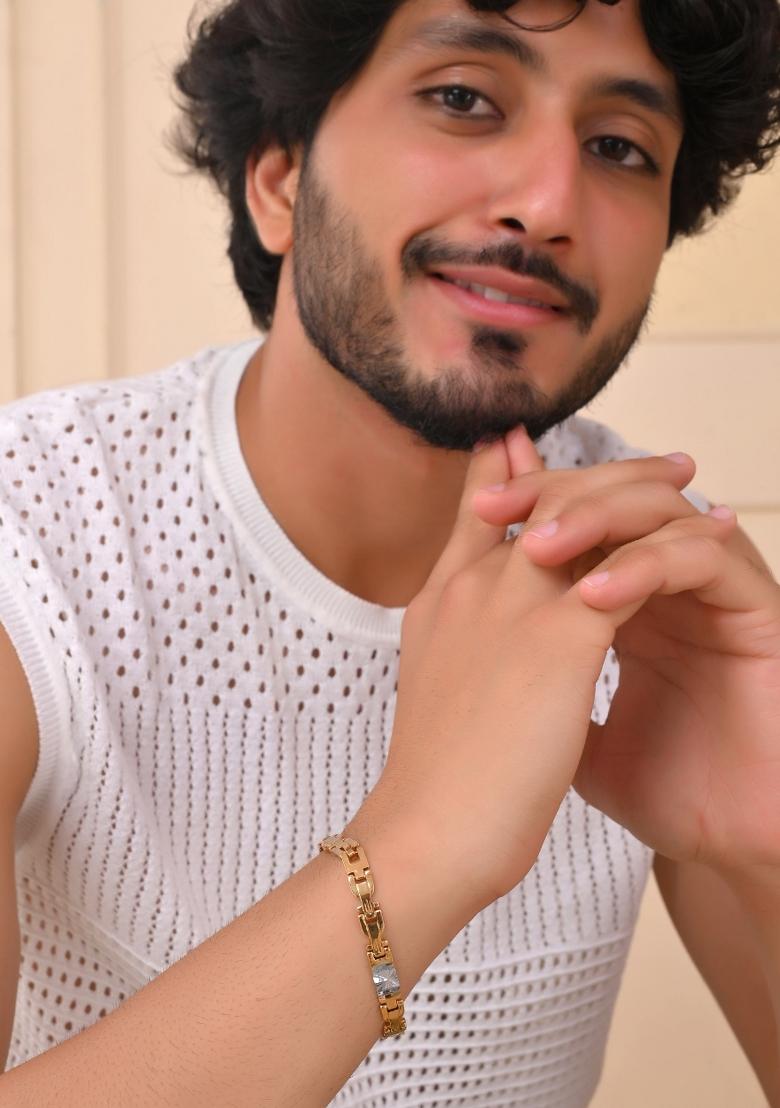 Dual Toned Textural Designer Bracelet For Men