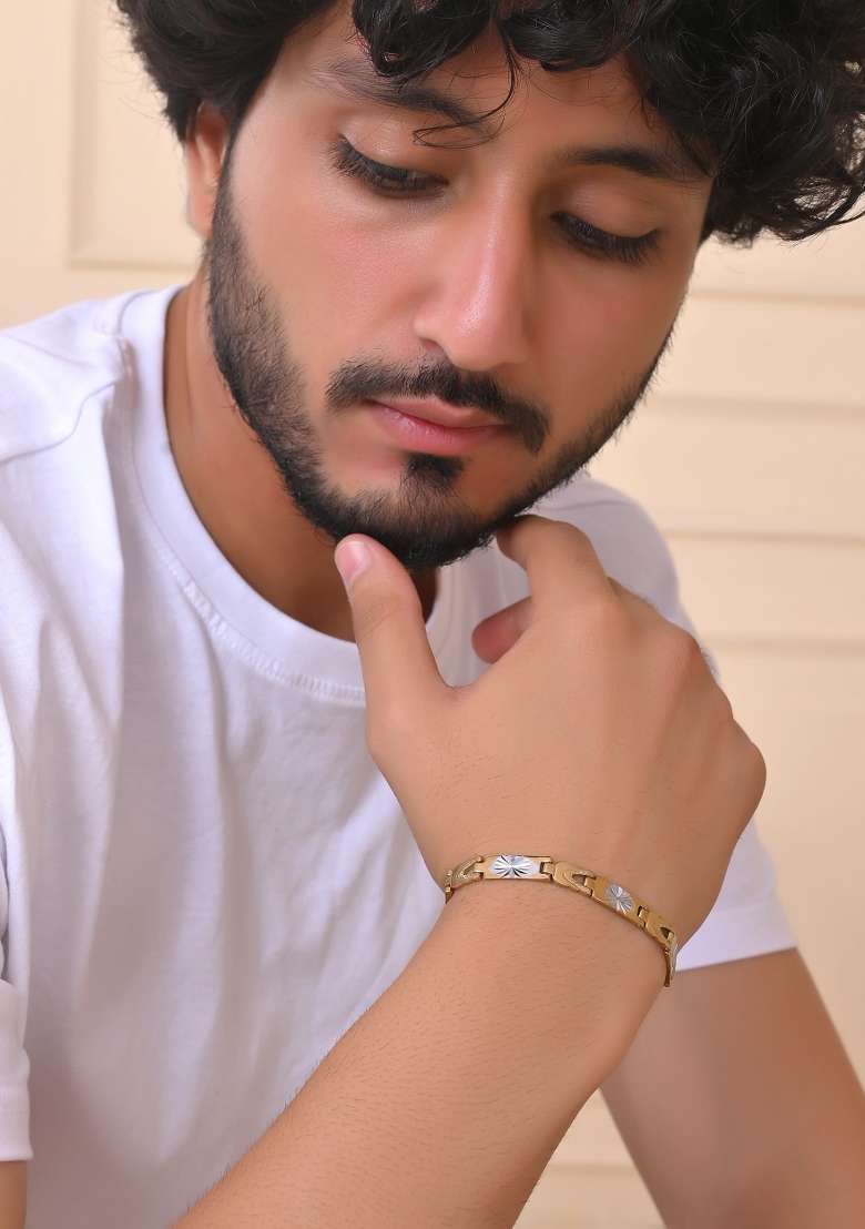 Double Toned Textural Designer Bracelet For Men - Indya