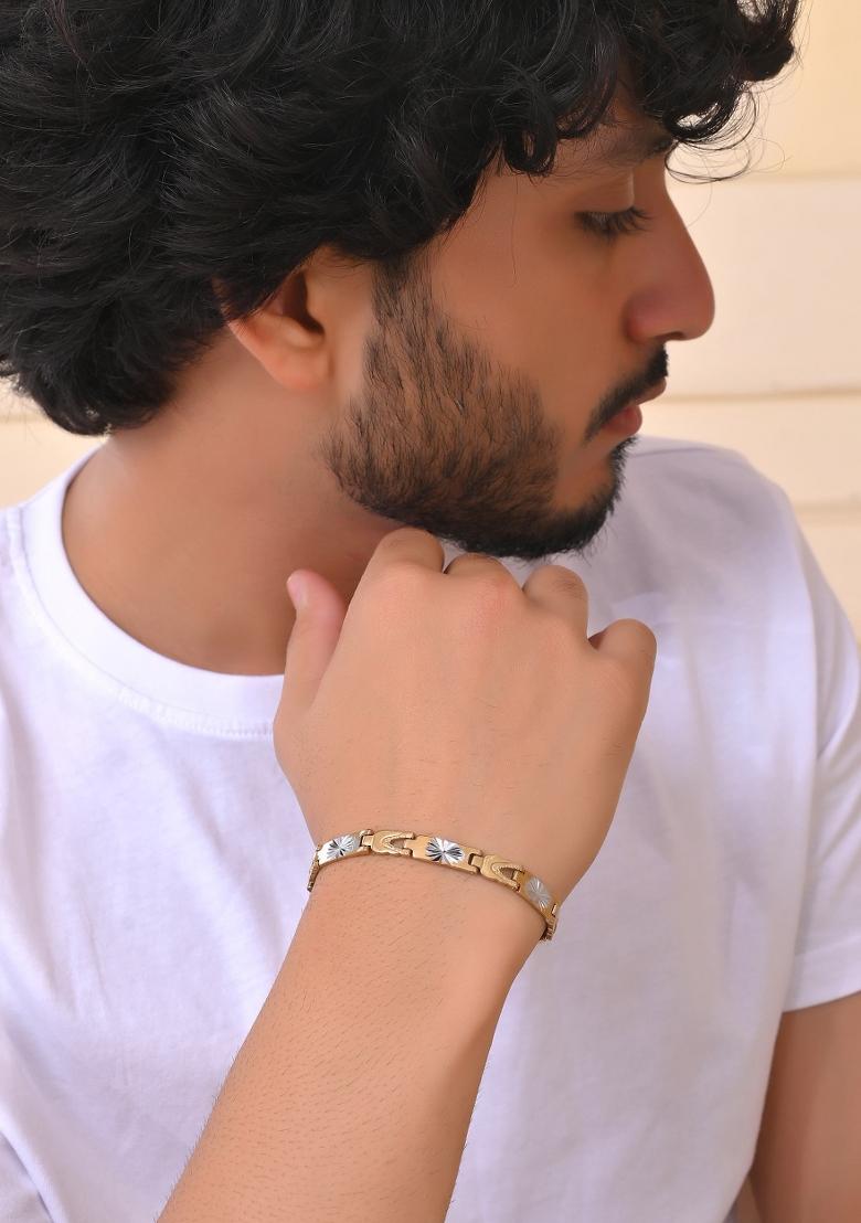 Double Toned Textural Designer Bracelet For Men