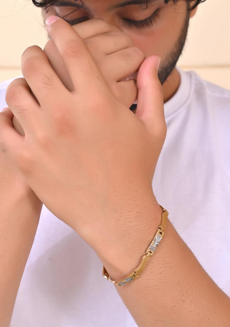 Double Toned Textural Designer Linked Bracelet For Men