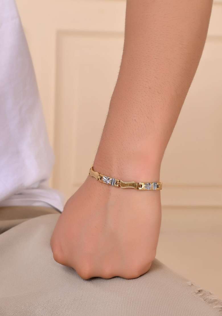 Double Toned Textural Designer Linked Bracelet For Men - Indya