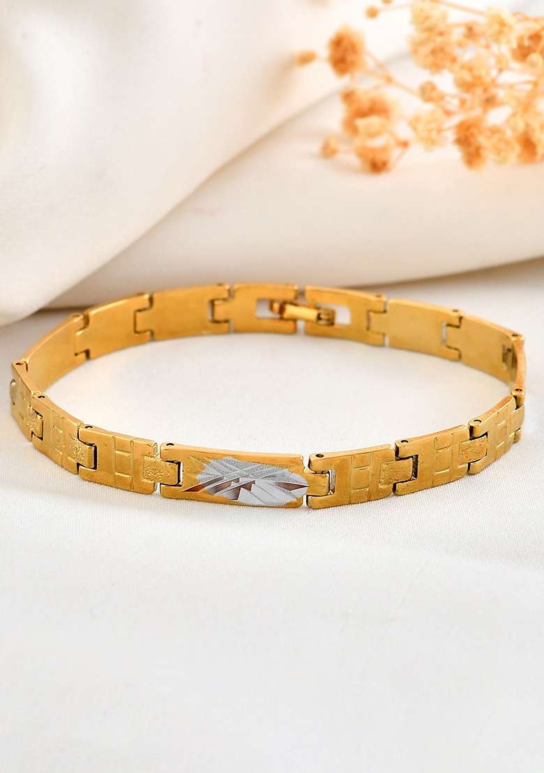 Dual Plated Textural Designed Linked Bracelet For Men - Indya