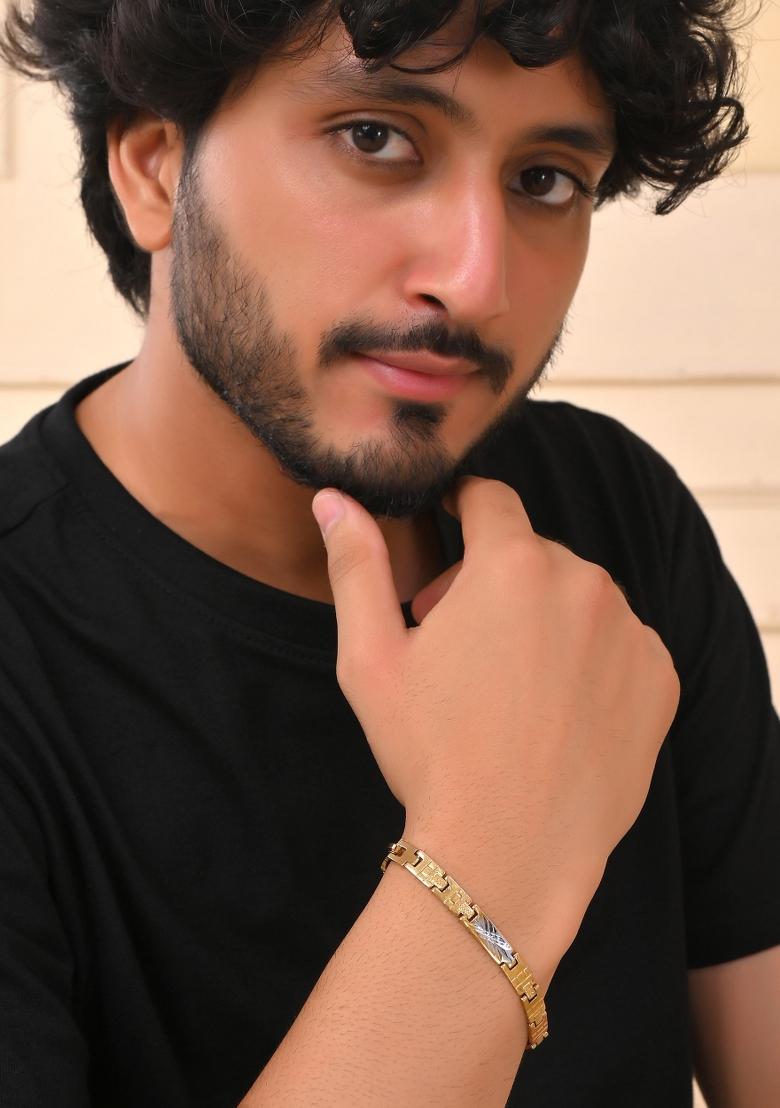 Dual Plated Textural Designed Linked Bracelet For Men
