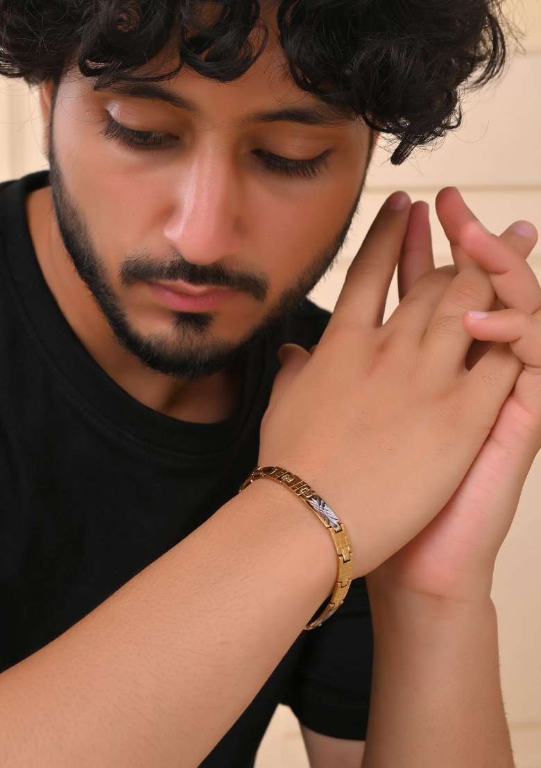 Dual Plated Textural Designed Linked Bracelet For Men - Indya