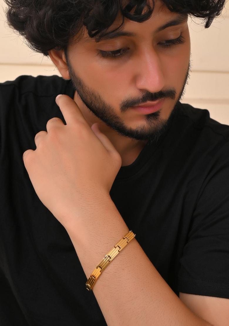 Gold Plated Linked Designed Bracelet For Men