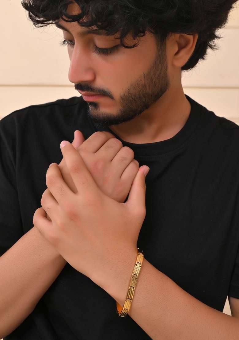 Gold Plated Linked Designed Bracelet For Men