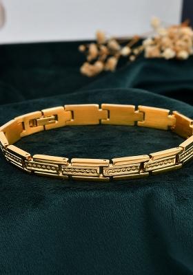 Men Gold Plated Textural Link Bracelet