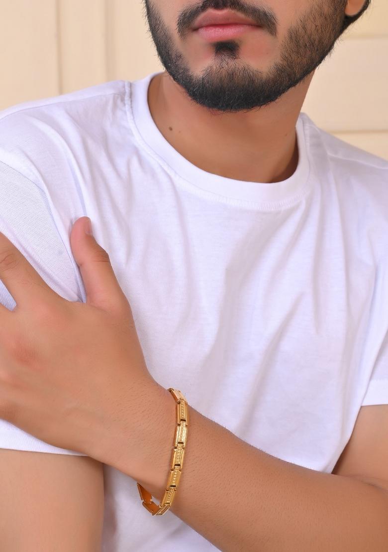 Men Gold Plated Textural Link Bracelet