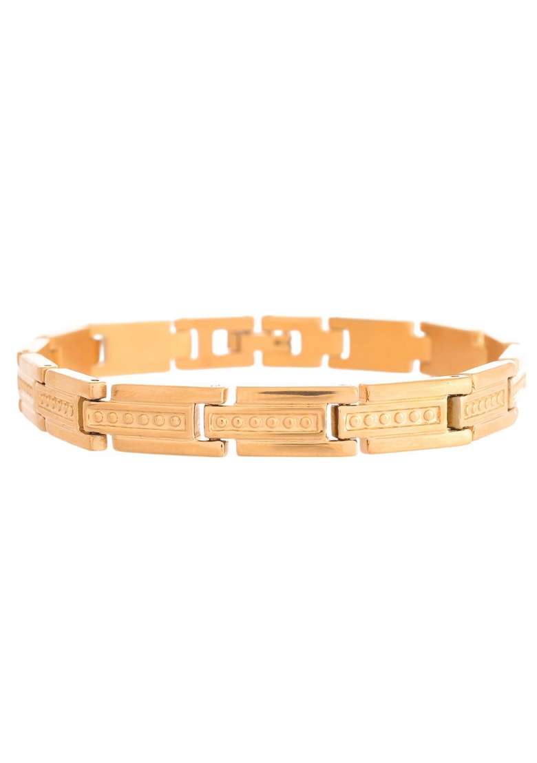 Men Gold Plated Textural Link Bracelet - Indya