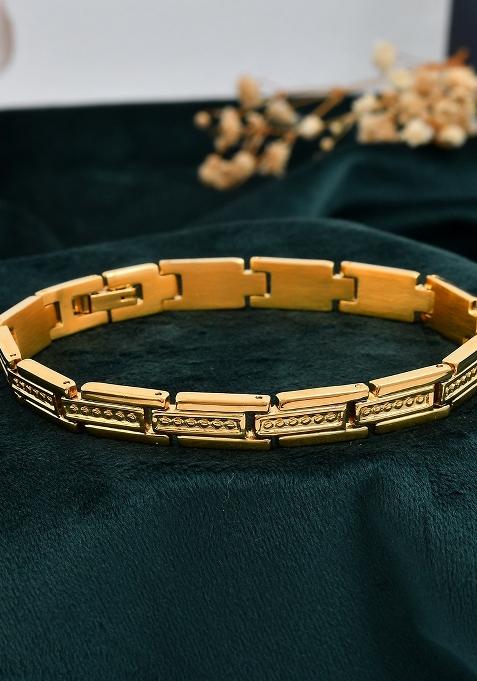 Men Gold Plated Textural Link Bracelet