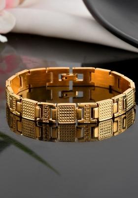 Men Gold Toned Stainless Steel Textured Chain Bracelet
