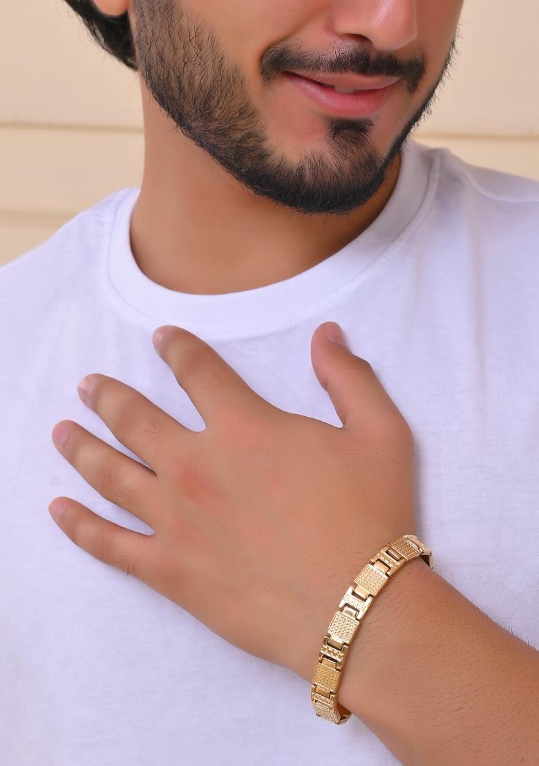 Men Gold Toned Stainless Steel Textured Chain Bracelet