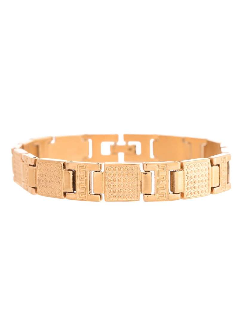 Men Gold Toned Stainless Steel Textured Chain Bracelet - Indya
