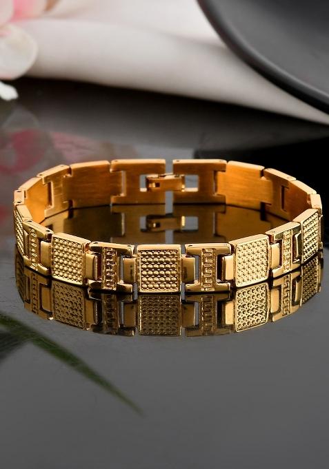 Men Gold Toned Stainless Steel Textured Chain Bracelet