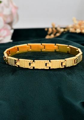 Men Gold Toned Stainless Steel Linked Designer Chain Bracelet