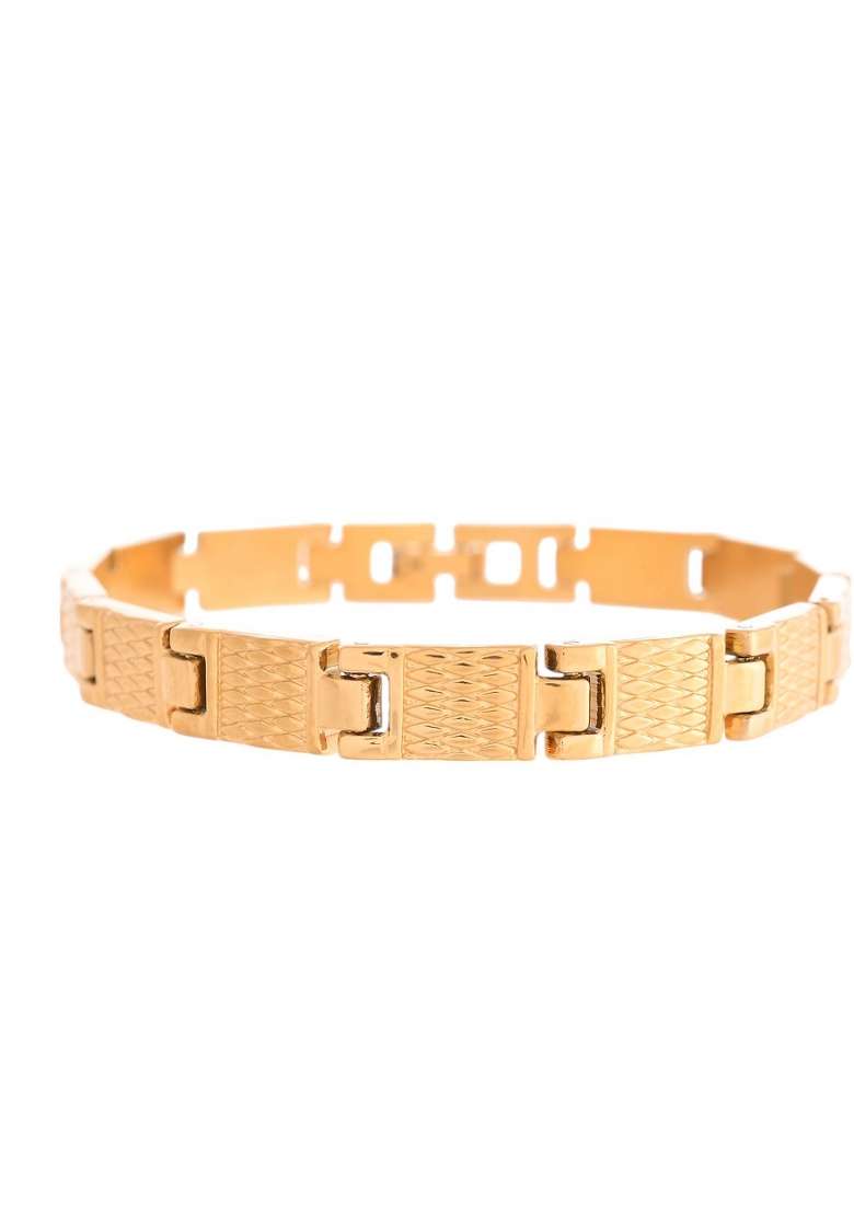 Men Gold Toned Stainless Steel Linked Designer Chain Bracelet - Indya