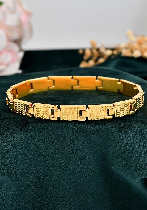 Men Gold Toned Stainless Steel Linked Designer Chain Bracelet