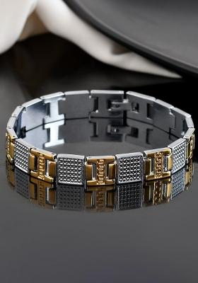 Men Dual Toned Stainless Steel Textured Chain Bracelet