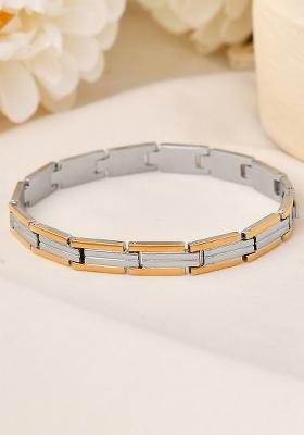 Men Double Toned Stainless Steel Linked Chain Bracelet