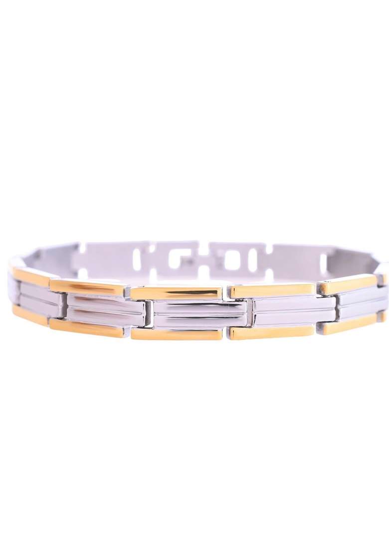 Men Double Toned Stainless Steel Linked Chain Bracelet - Indya