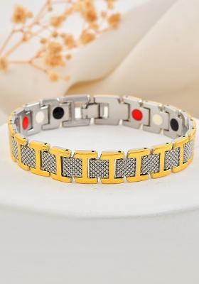 Silver And Gold Plated Stylish Geometrical Shaped Menbracelet