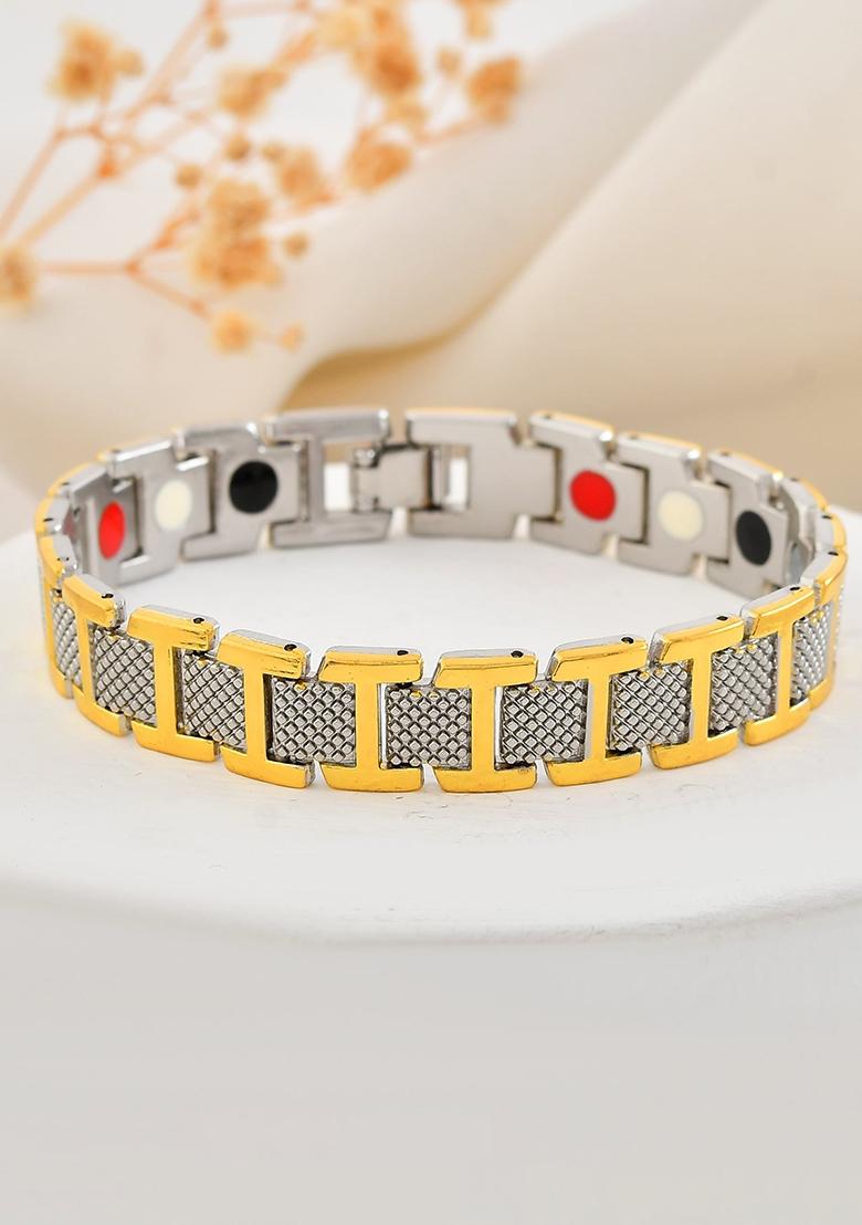 Silver And Gold Plated Stylish Geometrical Shaped Menbracelet