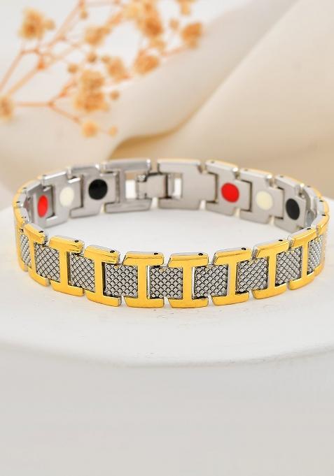 Silver And Gold Plated Stylish Geometrical Shaped Menbracelet