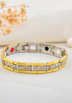Silver And Gold Plated Textural Designed Linked Shaped Menbracelet