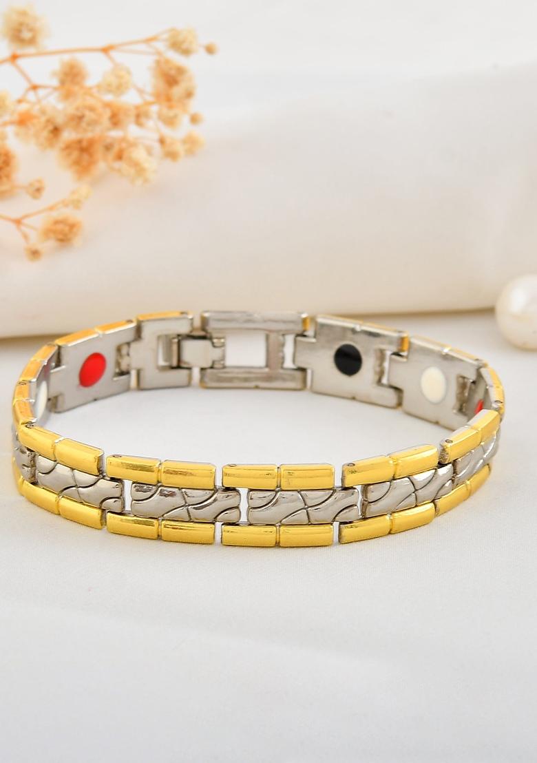 Silver And Gold Plated Textural Designed Linked Shaped Menbracelet