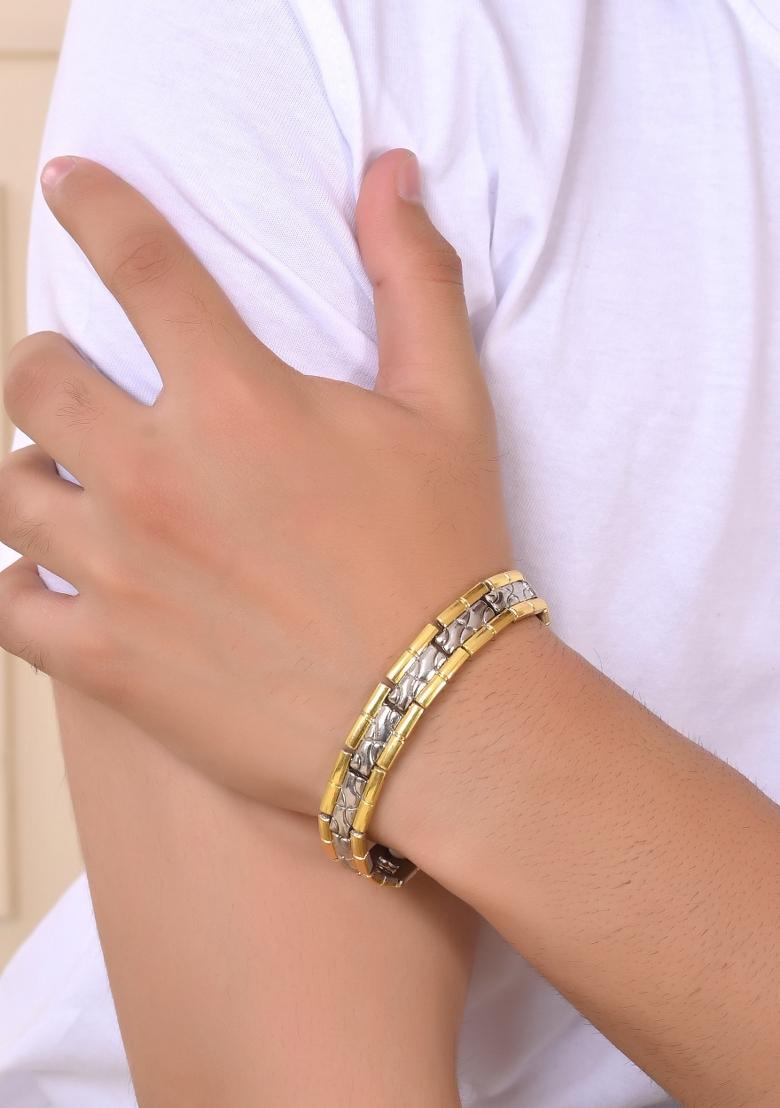 Silver And Gold Plated Textural Designed Linked Shaped Menbracelet