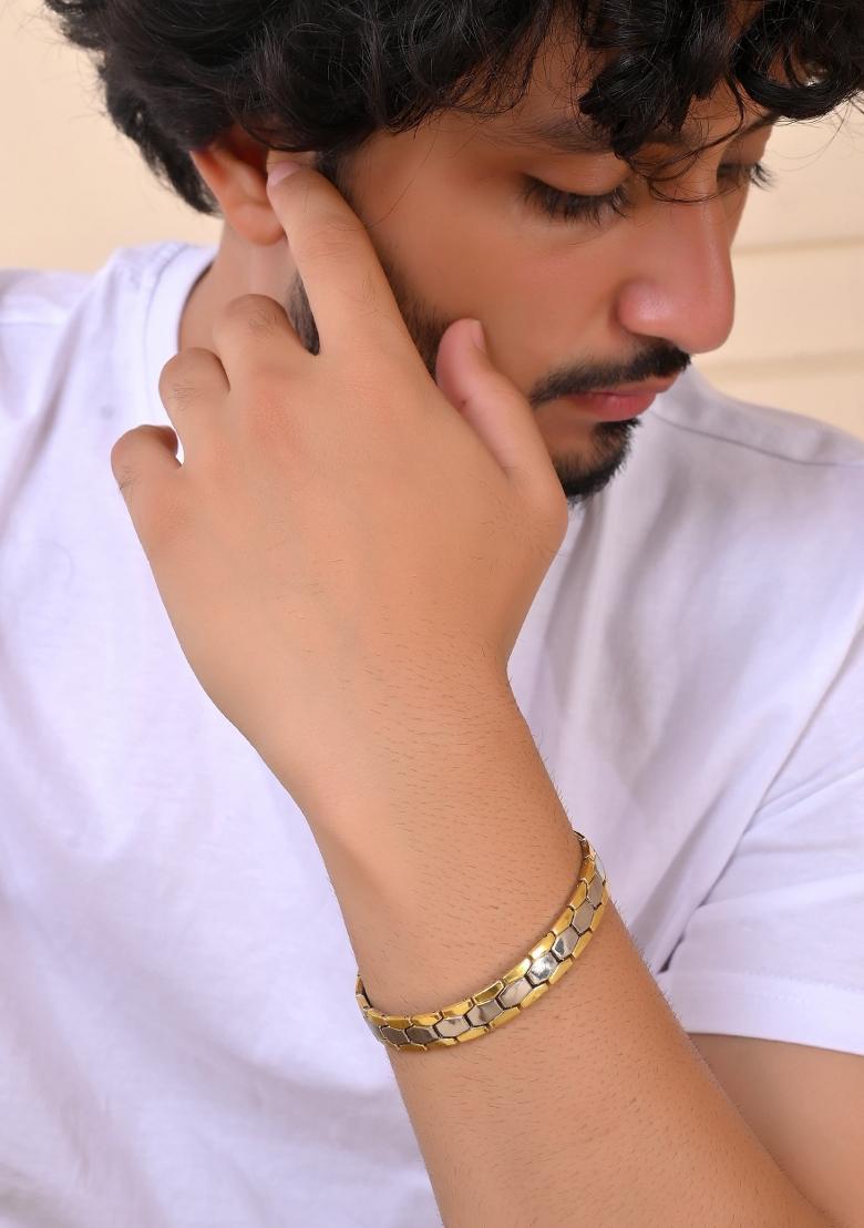 Silver And Gold Plated Minimal Geometrical Shaped Menbracelet
